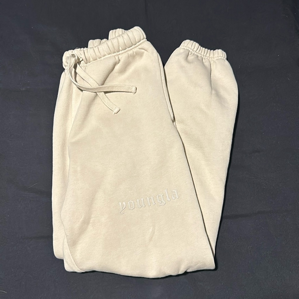 Youngla BeigeTan Track Pants  Embroidered Logo